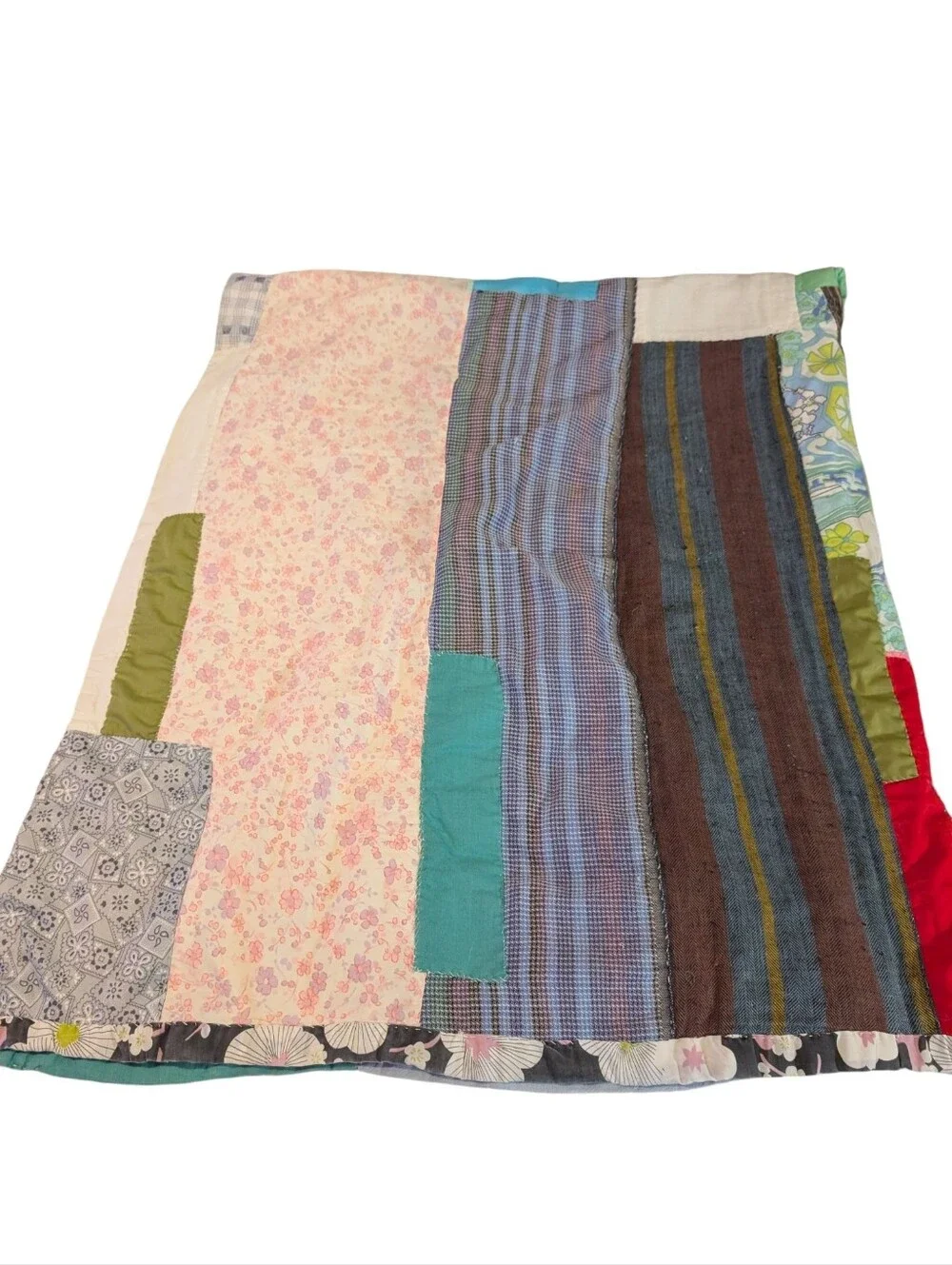 60s 70s Vintage Crazy Patchwork Multi Color Quilt